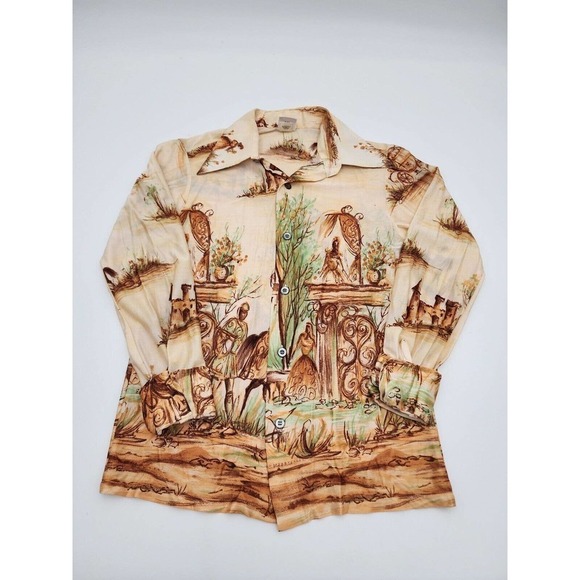 Rare VTG 1 Up Kaynee Knight Castle Button Up Top Women's Size 14 - Picture 2 of 13